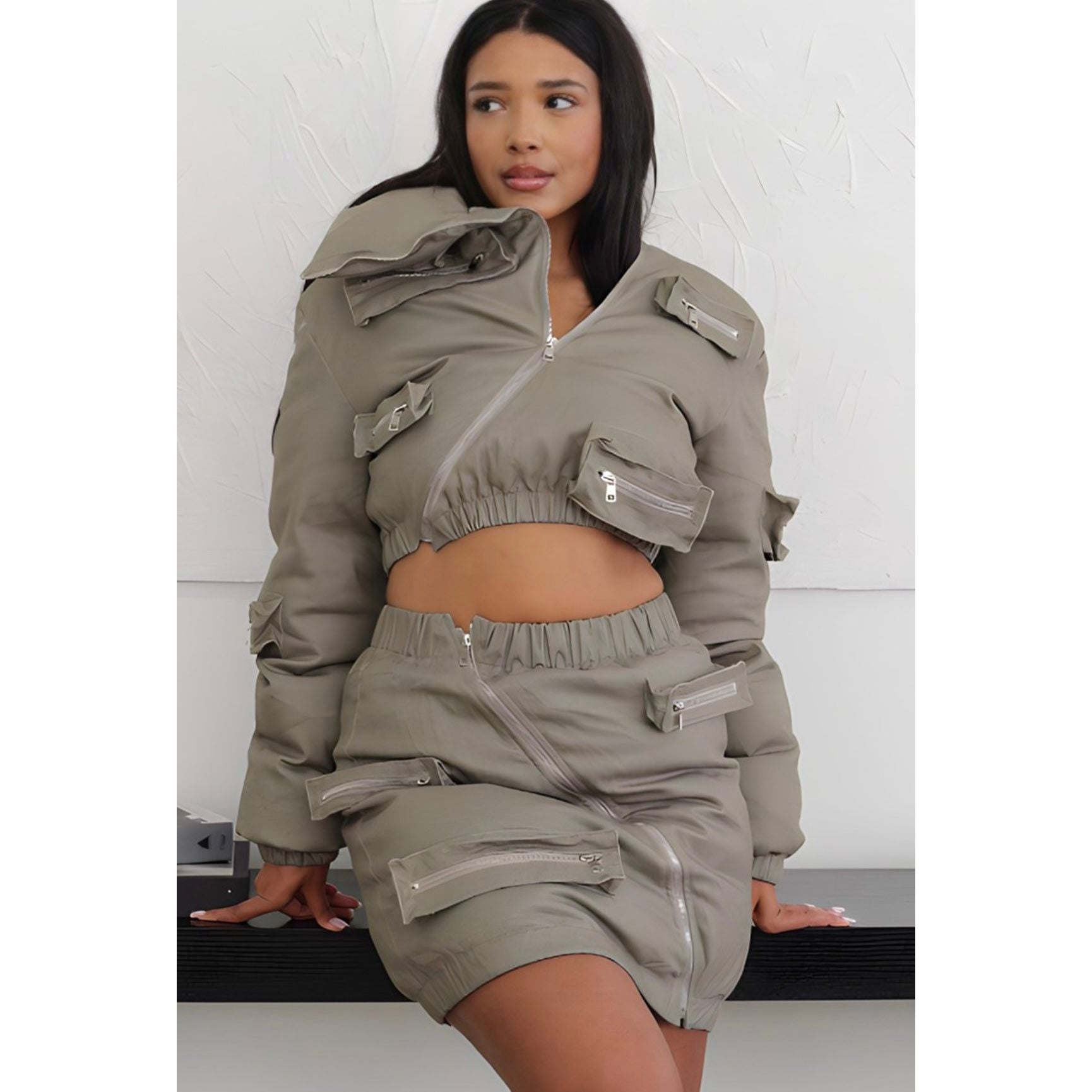 Cropped Cargo Puffer Jacket