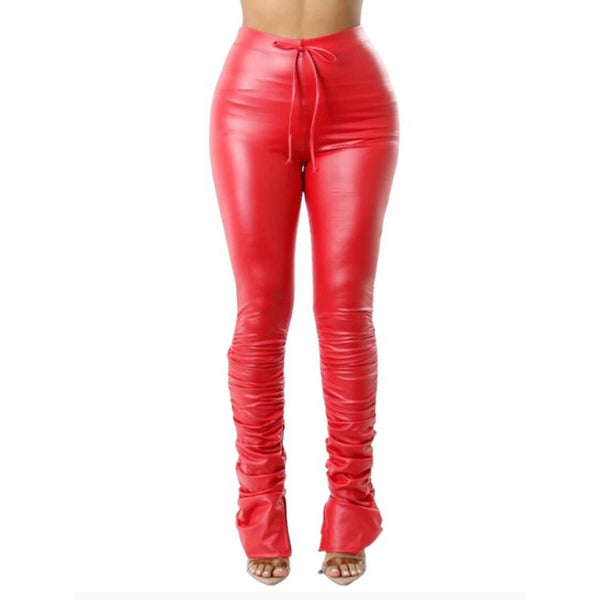 Ruched Bottom Leather Leggings